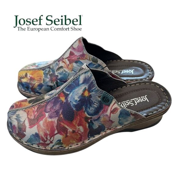 New Josef Seibel Catalonia 51 Women's Slide On Floral Leather Clogs 37 6 6.5 - Picture 1 of 6